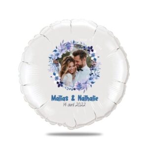 Ballon mariage personnalisé bleu thème fleurs bohème